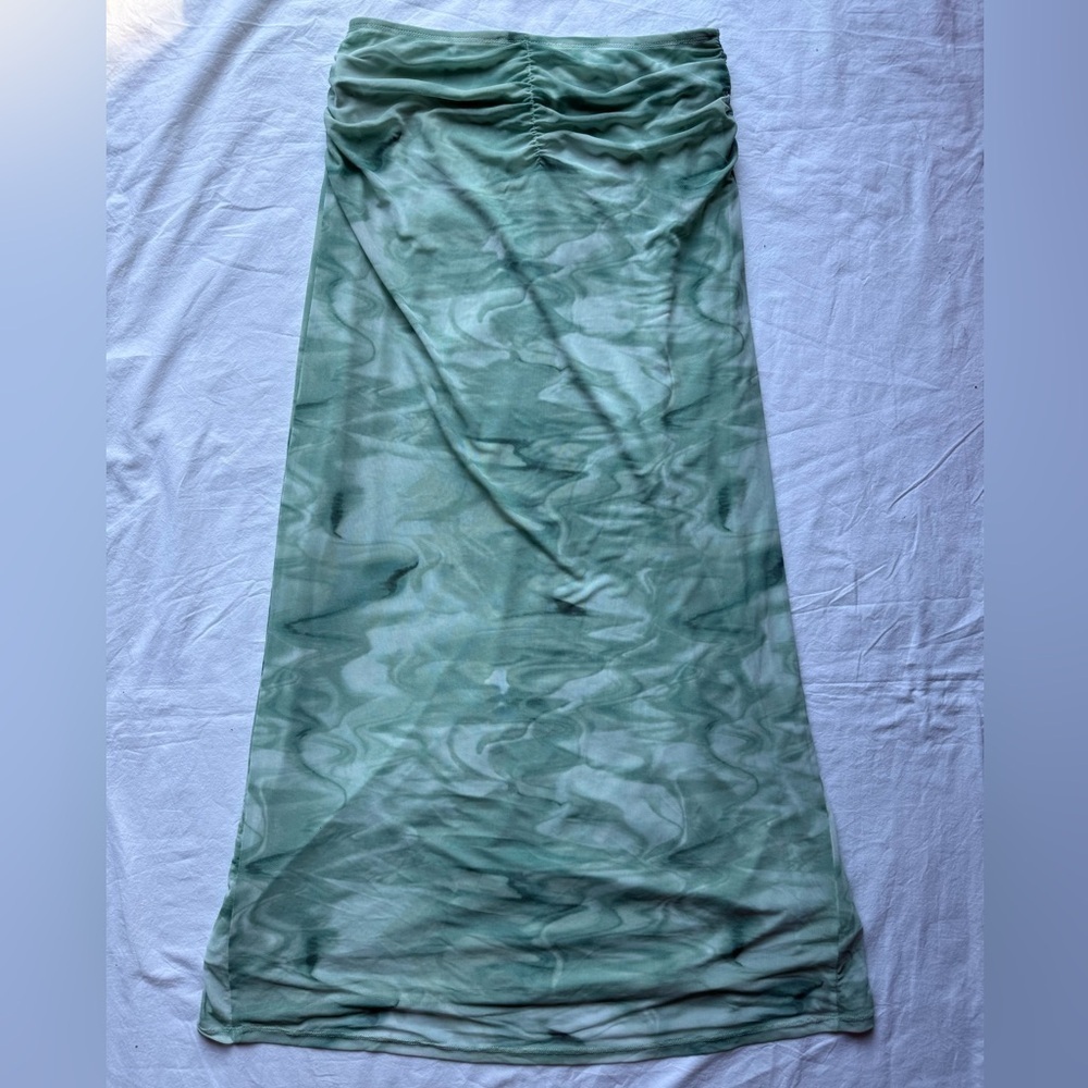 House of Harlow 1960 Mint Green Teal Tie Dye Ruched Maxi Skirt - Picture 2 of 11